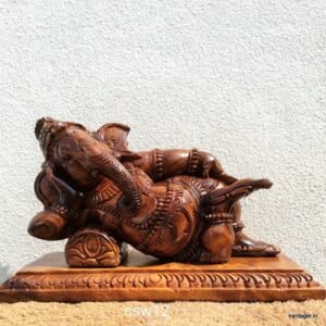 Handcrafted 12-Inch Wooden Sleeping Ganesh Statue | Traditional Madurai Artistry